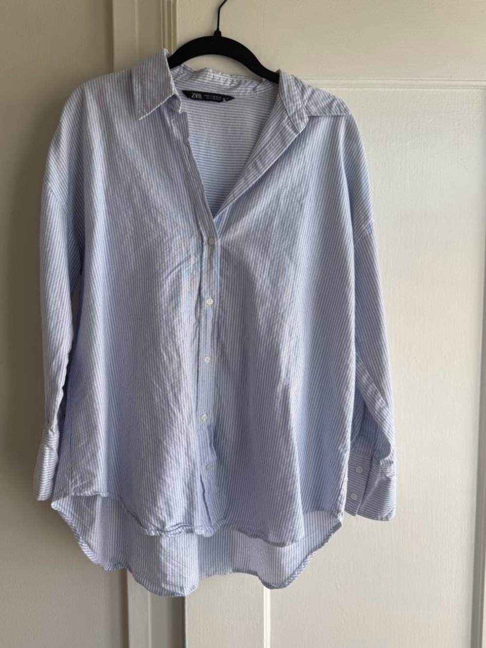 Zara Light Blue Striped Button-Up Shirt